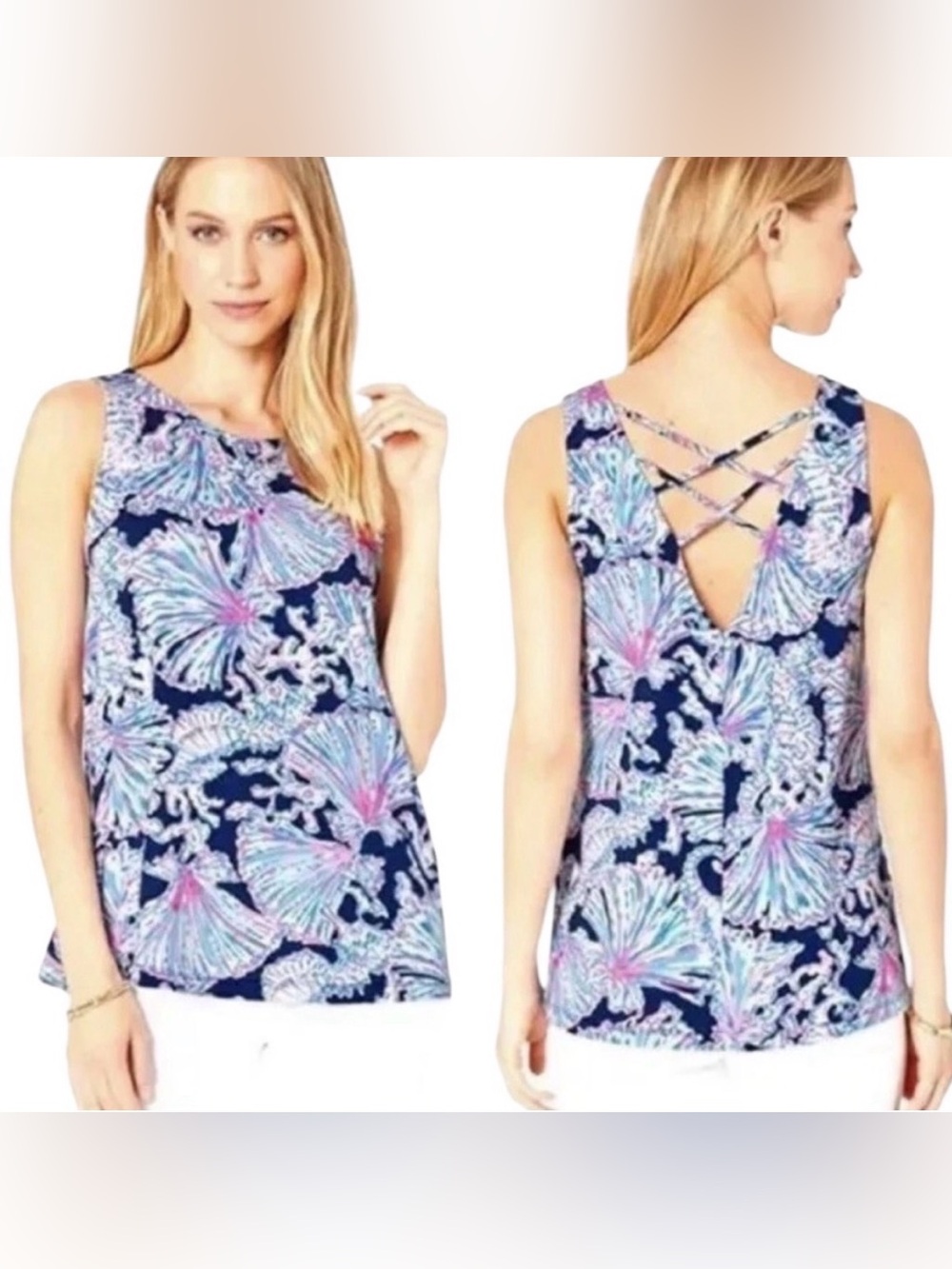 Lilly Pulitzer Kristen top Deep Sea Navy Shells Bells